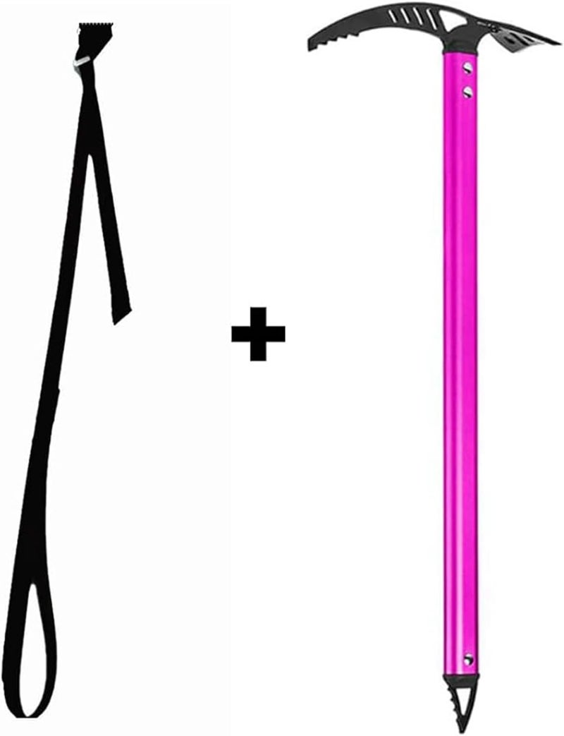 Bobillow Outdoor Camping Ice Axe Walking Pick for Camping Aluminum Alloy Mountaineering Axe Glacier Climbing Tool Lightweight Design,70 Cm (Pink) - Image 2